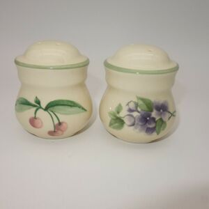 Pfaltzgraff Garden Party Impressions Salt and Pepper Shakers Cherries Flowers